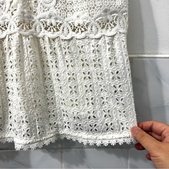 Womens White Lace Eyelet Embroidered Cottagecore Festival Romantic Tank Cami Top - Picture 6 of 13